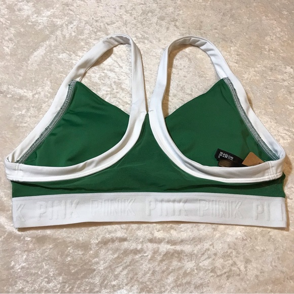 NEW Victoria’s Secret Ultimate Lightly Lined Sports Bra Green w/White Trim Gym M - Picture 3 of 11